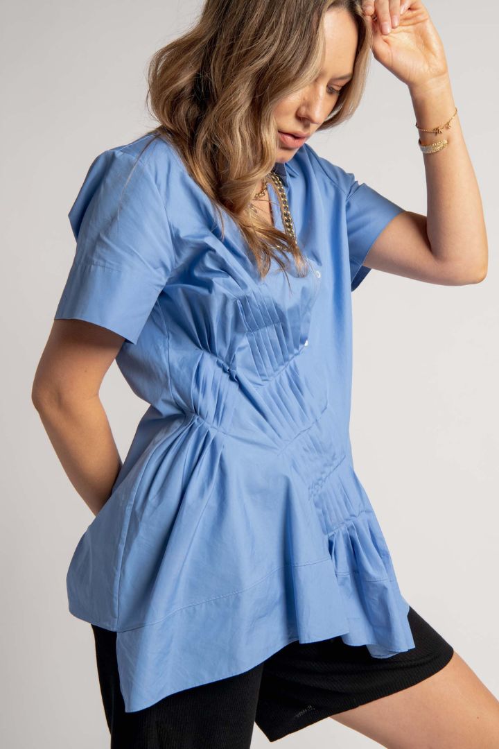 Preloved - Jil Sander - Short Sleeve Shirt with Front Origami Detail in Cornflower Blue