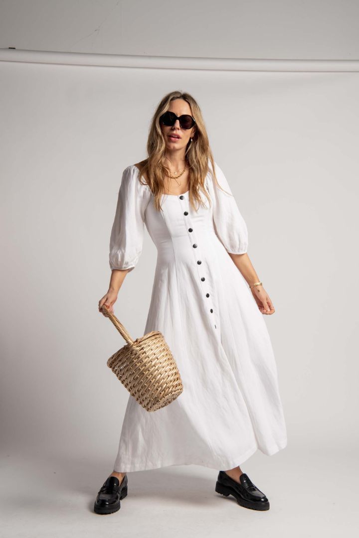 Preloved - Mara Hoffman - Button Down Dress in White with Black Buttons