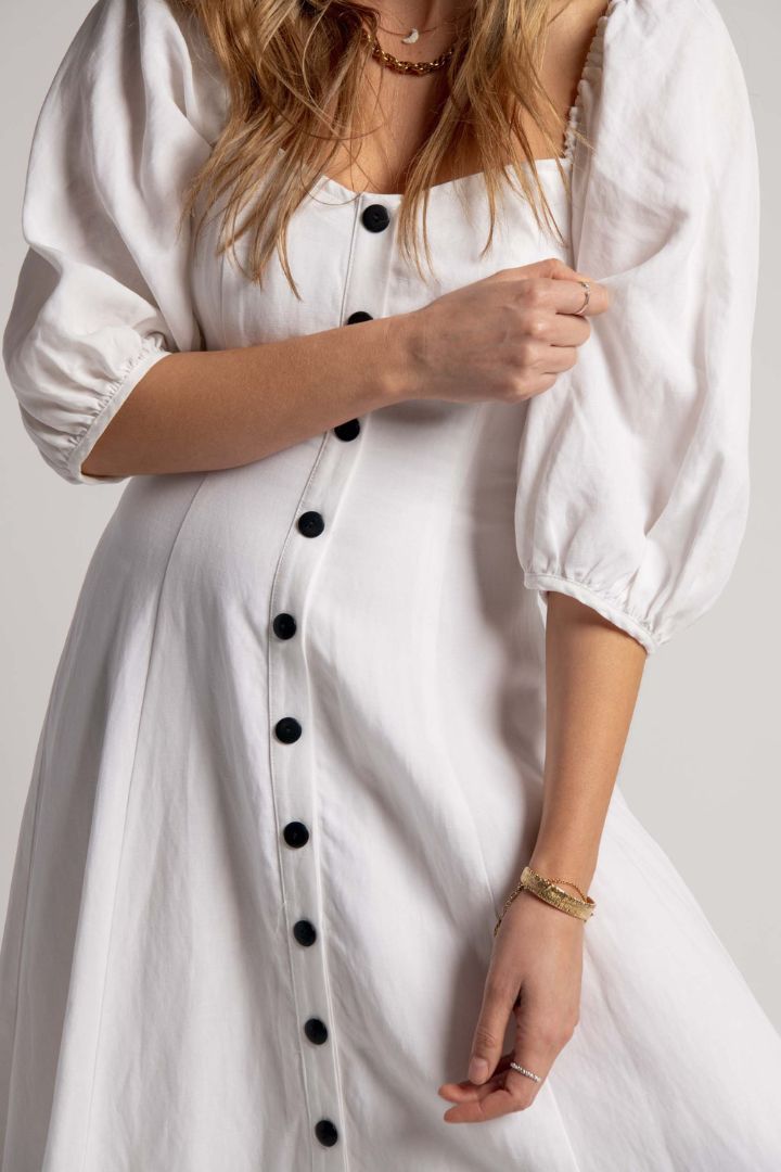 Preloved - Mara Hoffman - Button Down Dress in White with Black Buttons