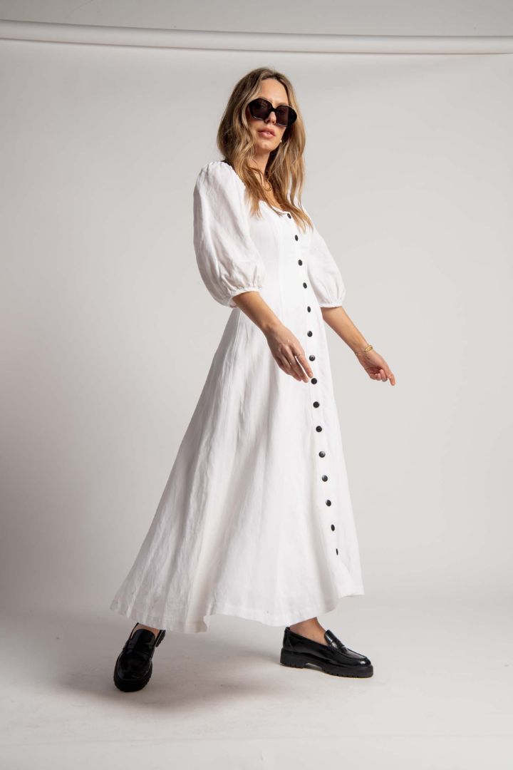 Preloved - Mara Hoffman - Button Down Dress in White with Black Buttons
