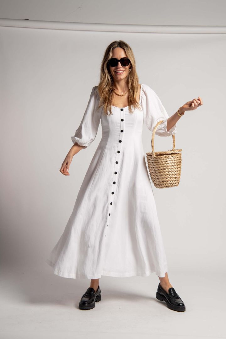Preloved - Mara Hoffman - Button Down Dress in White with Black Buttons