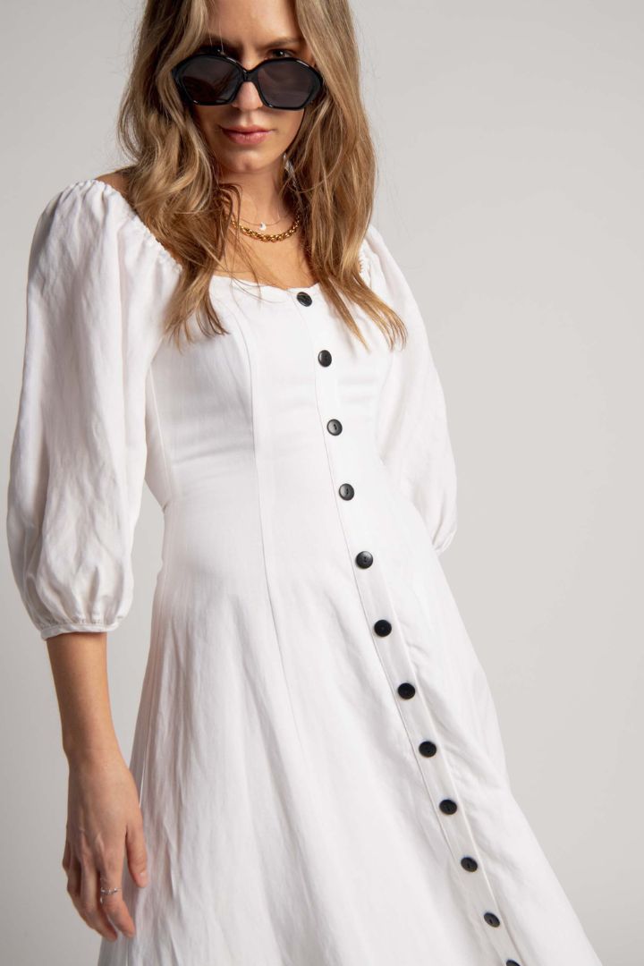 Preloved - Mara Hoffman - Button Down Dress in White with Black Buttons