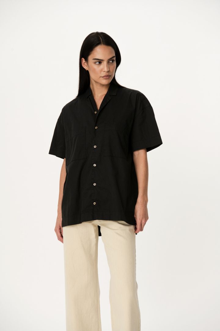 Rowie the Label - Jamie Organic Bowling Shirt in Vintage Black