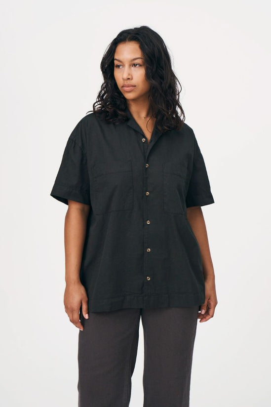 Rowie the Label - Jamie Organic Bowling Shirt in Vintage Black