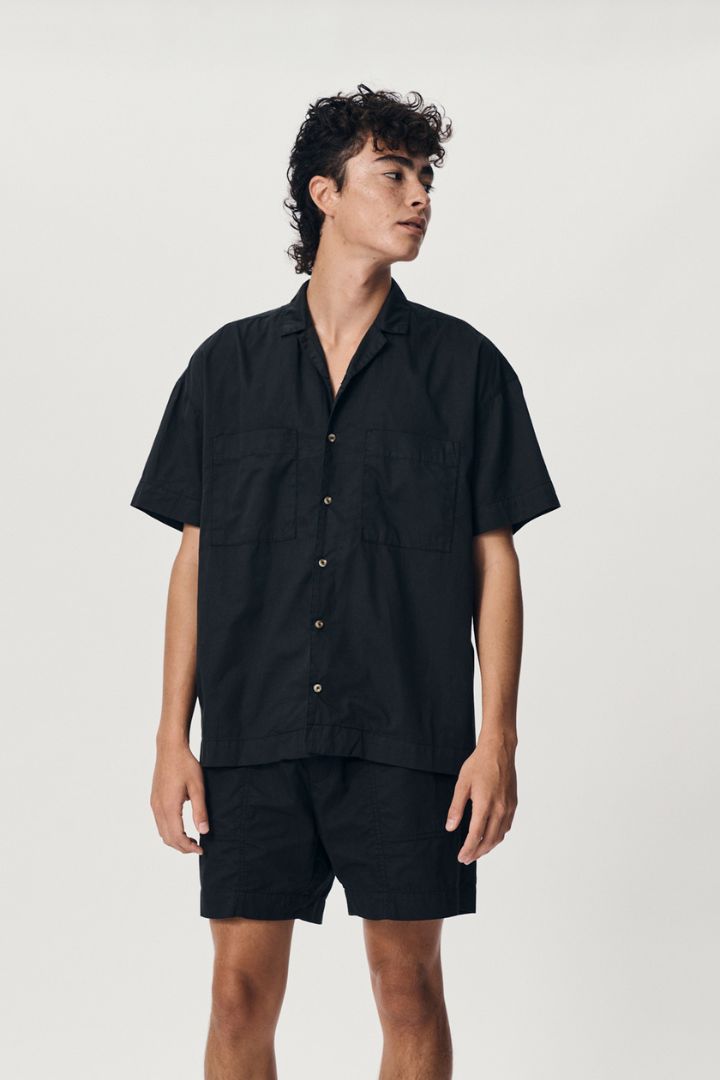 Rowie the Label - Jamie Organic Bowling Shirt in Vintage Black