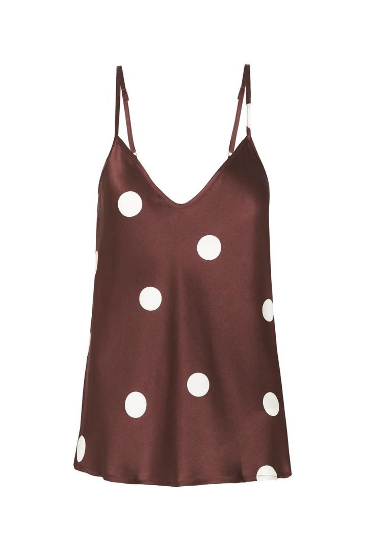 Silk Laundry - Bias Cut Cami in Chocolate Polka Dot