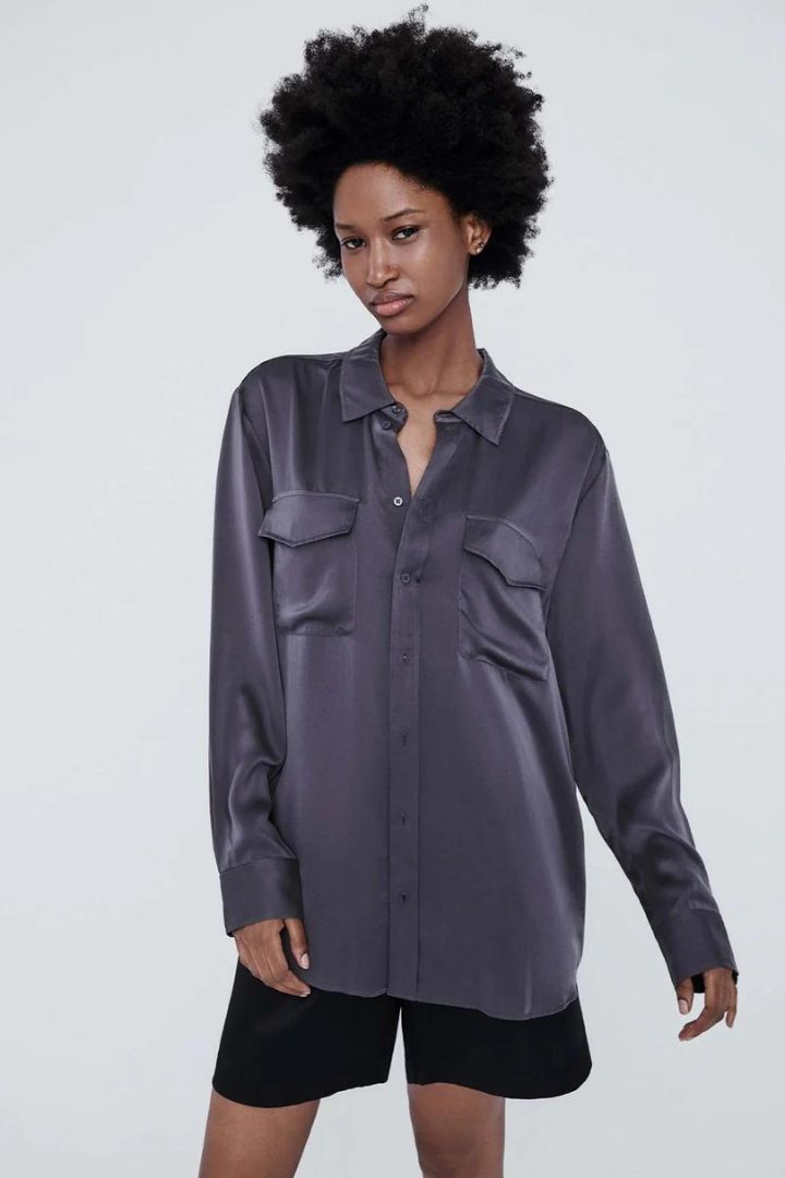 Silk Laundry - Boyfriend Shirt in Black Ash