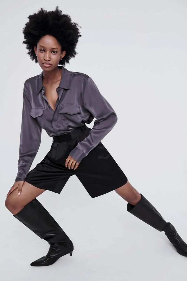 Silk Laundry - Boyfriend Shirt in Black Ash