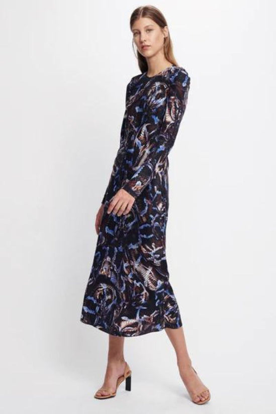 Silk Laundry - Full Sleeve Bias Cut Dress in Snake