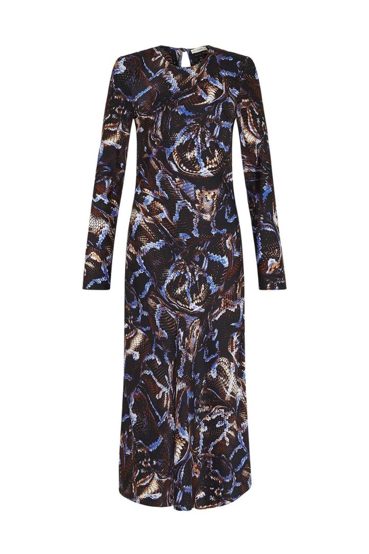 Silk Laundry - Full Sleeve Bias Cut Dress in Snake