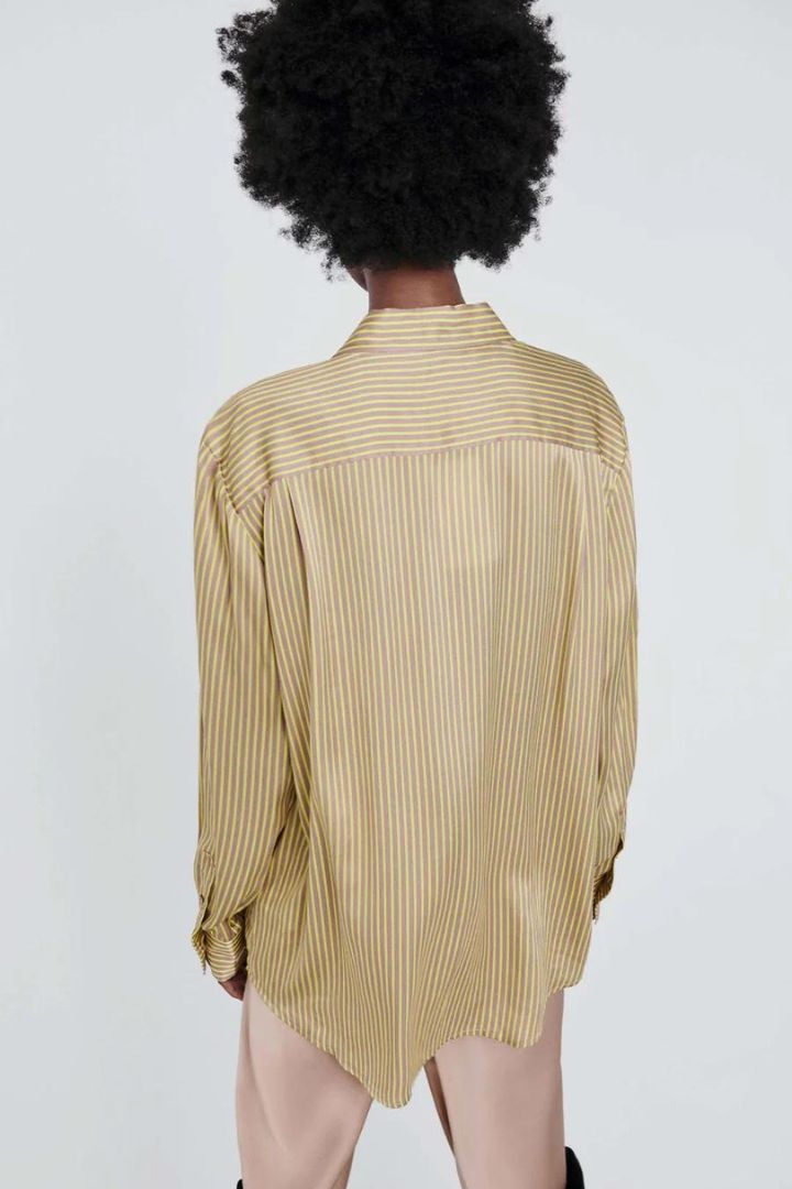 Silk Laundry - One Pocket Boyfriend Shirt in Maple Stripe