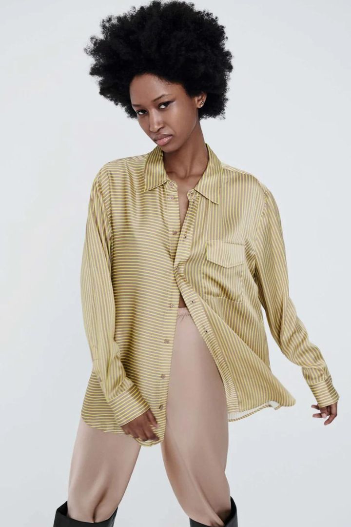 Silk Laundry - One Pocket Boyfriend Shirt in Maple Stripe