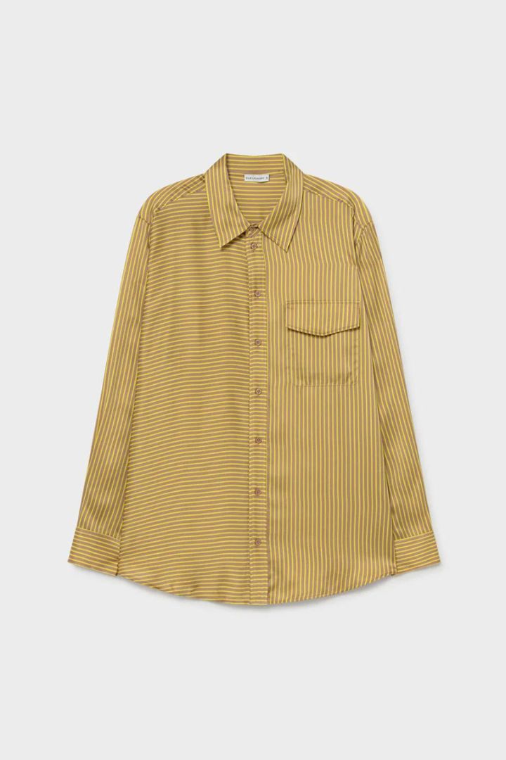 Silk Laundry - One Pocket Boyfriend Shirt in Maple Stripe