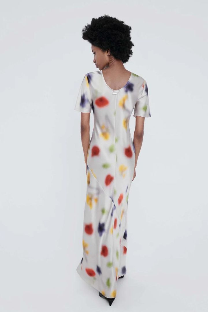 Silk Laundry - Short Sleeve Bias Dress in Hazelnut Blur