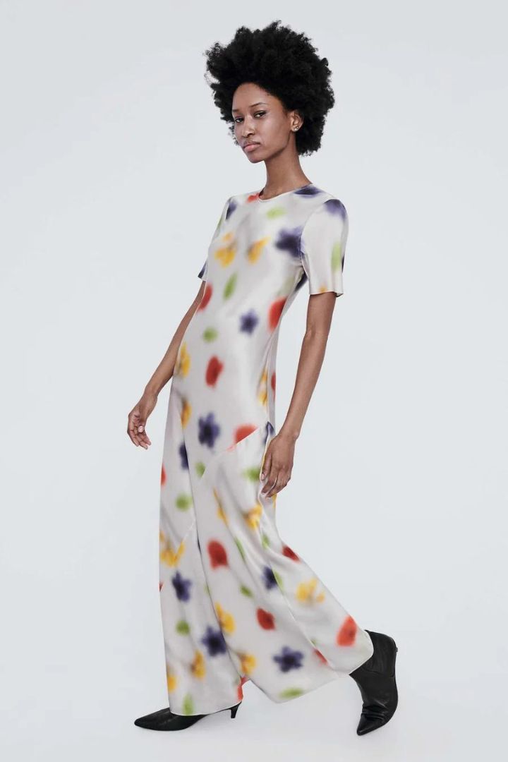 Silk Laundry - Short Sleeve Bias Dress in Hazelnut Blur