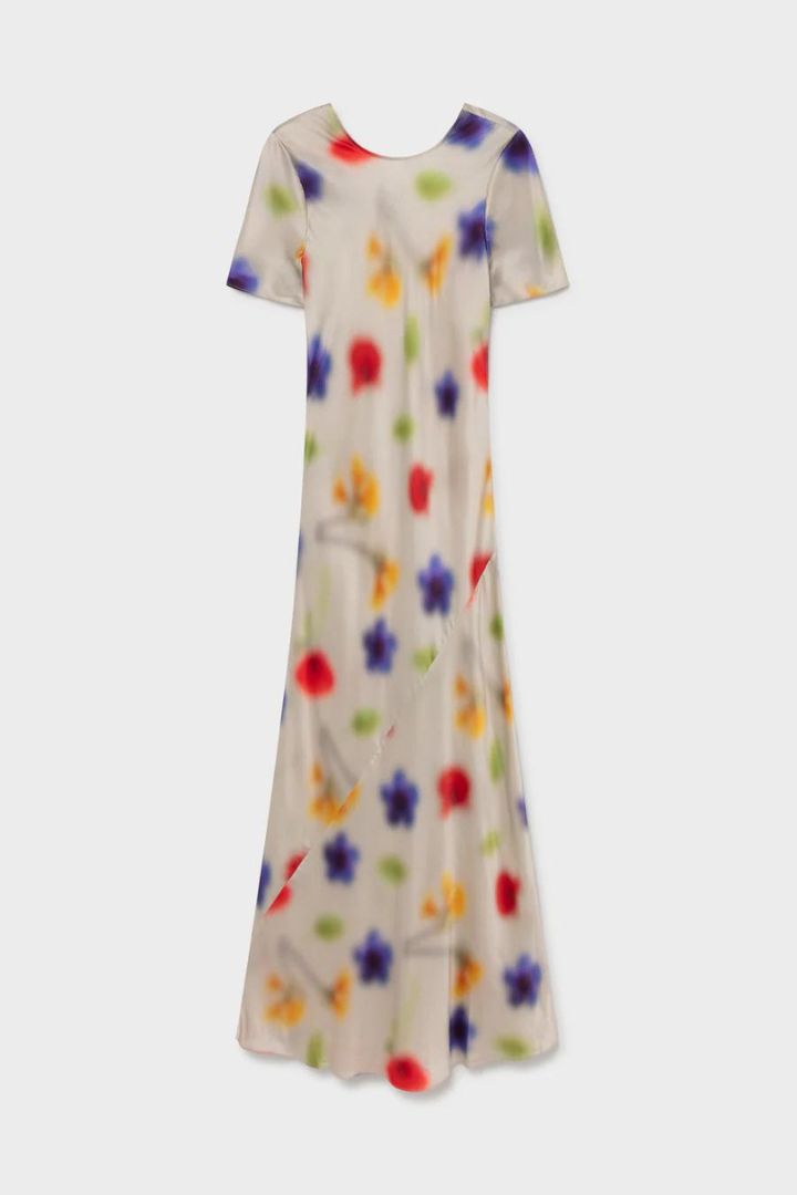 Silk Laundry - Short Sleeve Bias Dress in Hazelnut Blur