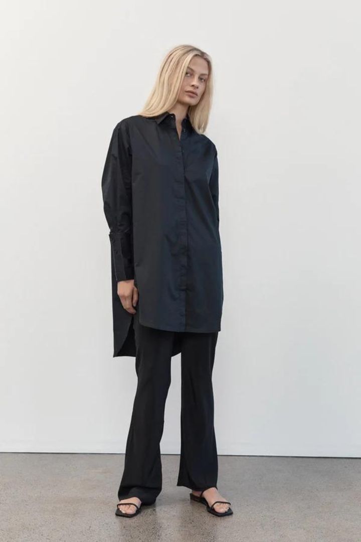 St Agni - Contrast Stitch Shirt in Black