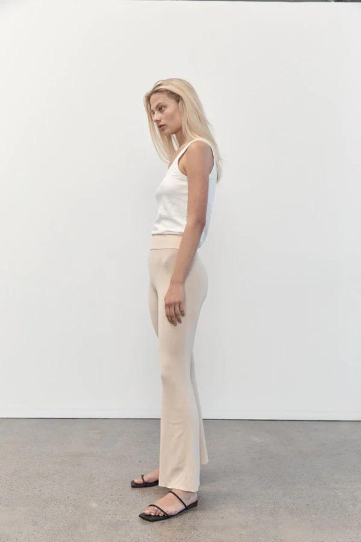 St Agni - Flared Knit Pants in Ecru