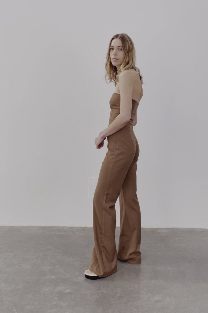 St Agni - Tailored Wool Jumpsuit in Truffle