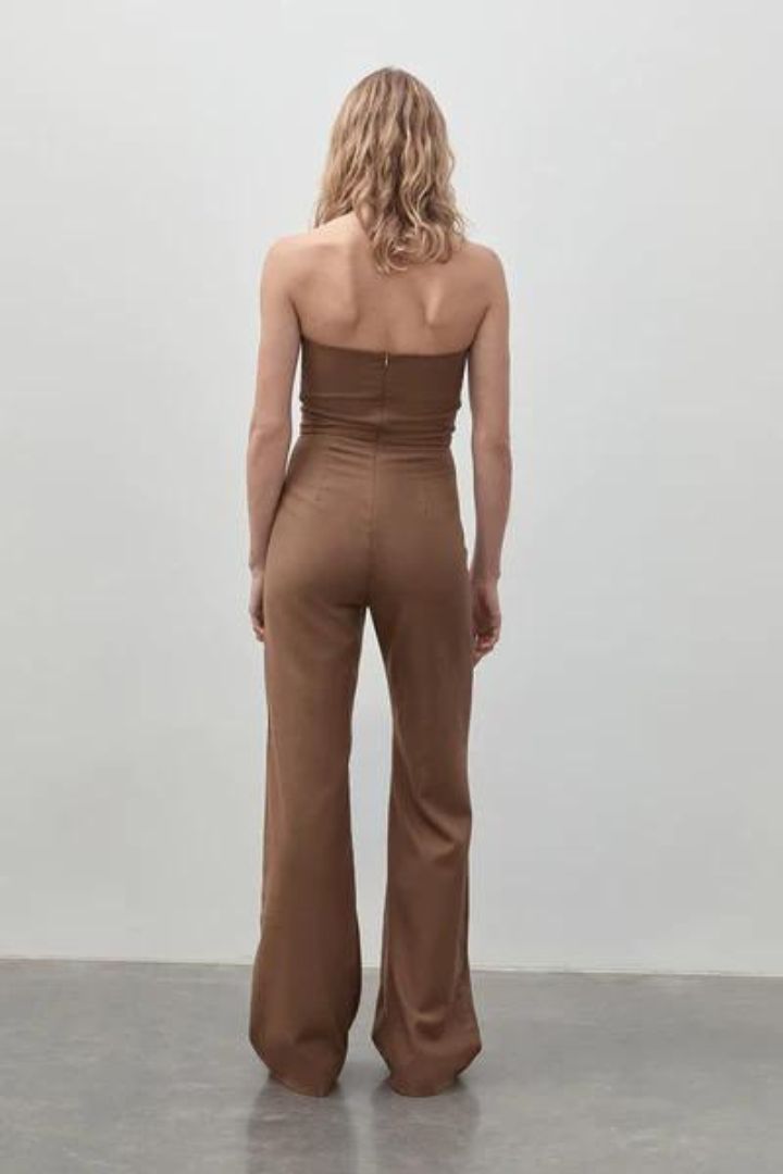 St Agni - Tailored Wool Jumpsuit in Truffle