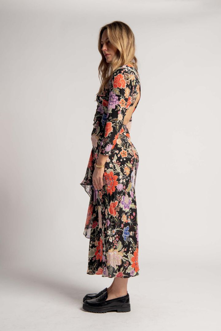 Victoria Lee - Rixo - Open Back Long Sleeve Black Based Floral Dress