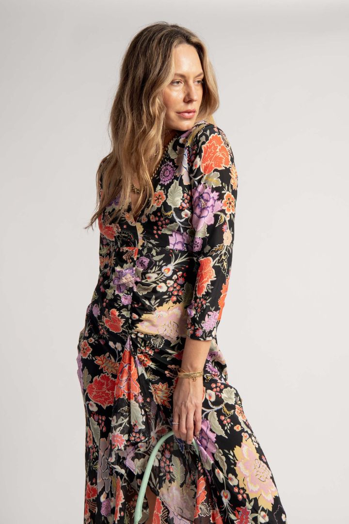Victoria Lee - Rixo - Open Back Long Sleeve Black Based Floral Dress