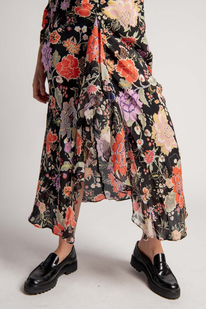 Victoria Lee - Rixo - Open Back Long Sleeve Black Based Floral Dress