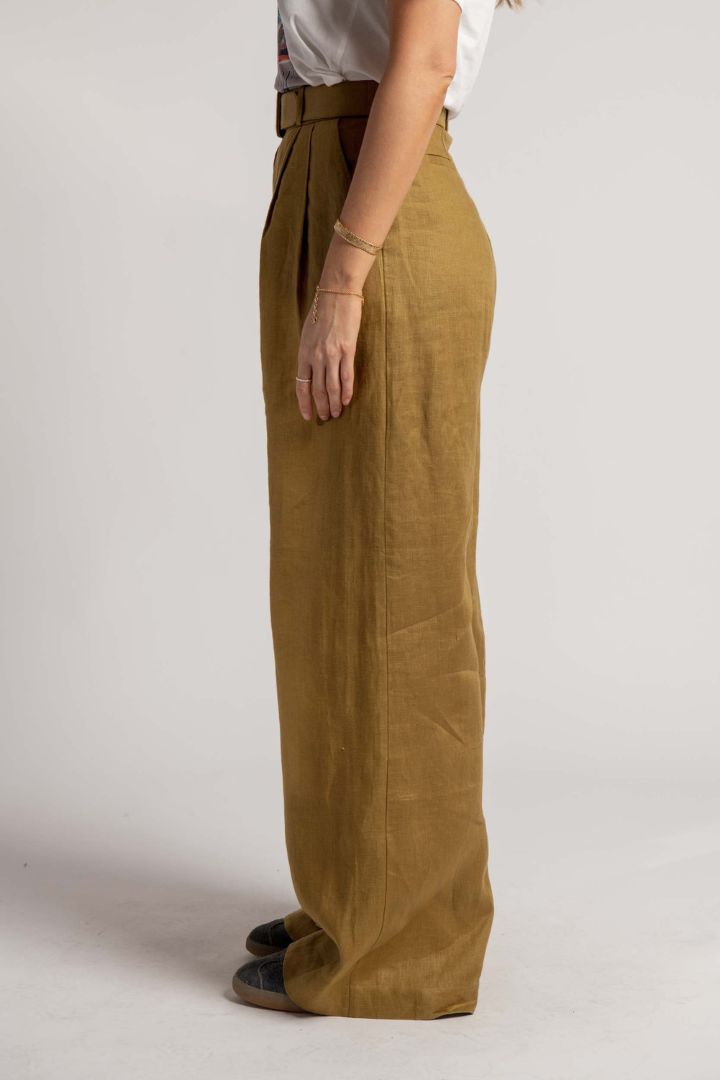 Victoria Lee - Zimmermann - Highwaisted Belted Wide Leg Pant in Khaki Green