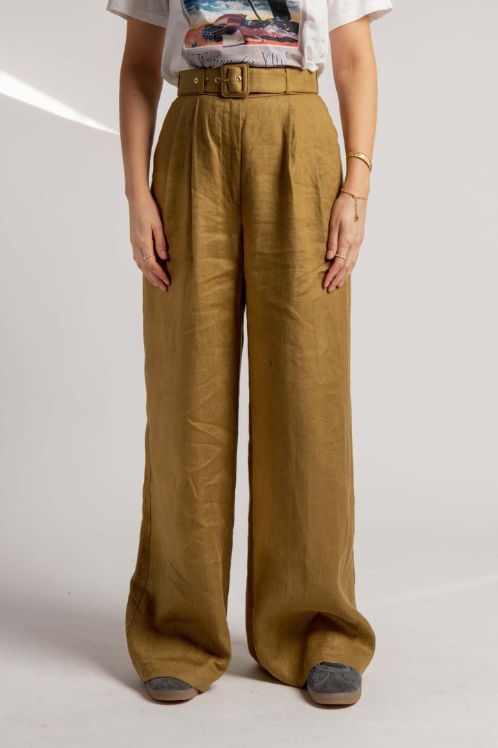 Victoria Lee - Zimmermann - Highwaisted Belted Wide Leg Pant in Khaki Green