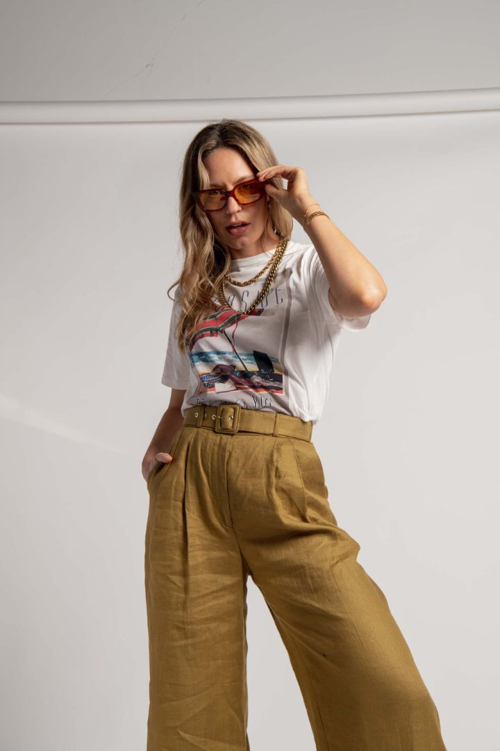 Victoria Lee - Zimmermann - Highwaisted Belted Wide Leg Pant in Khaki Green