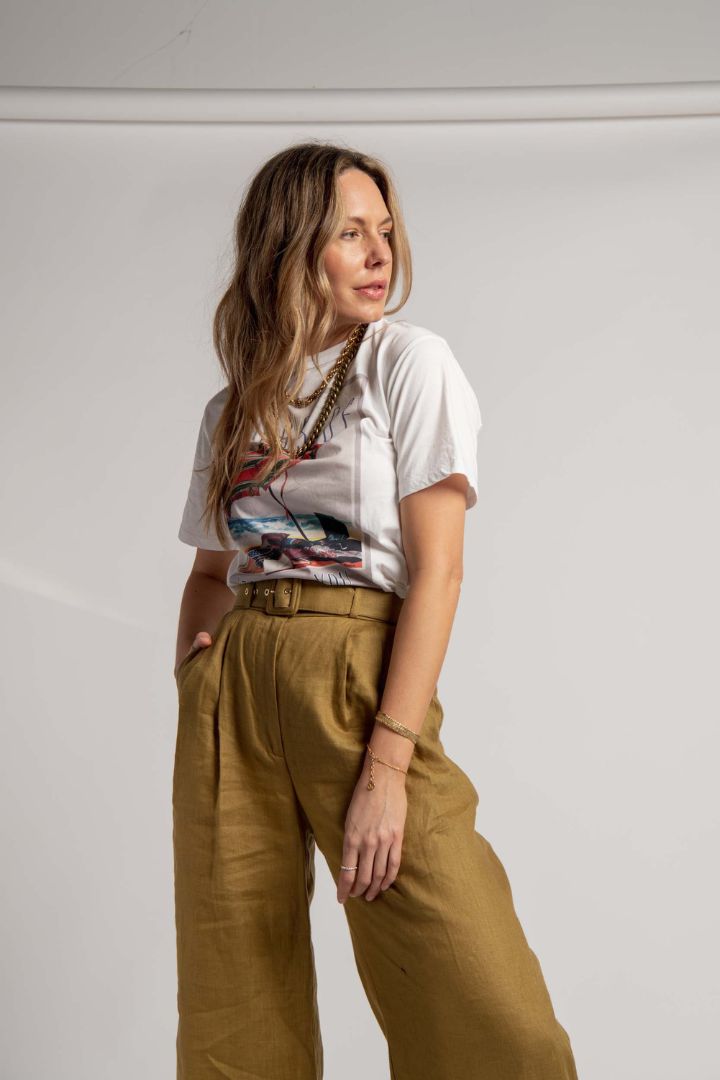 Victoria Lee - Zimmermann - Highwaisted Belted Wide Leg Pant in Khaki Green