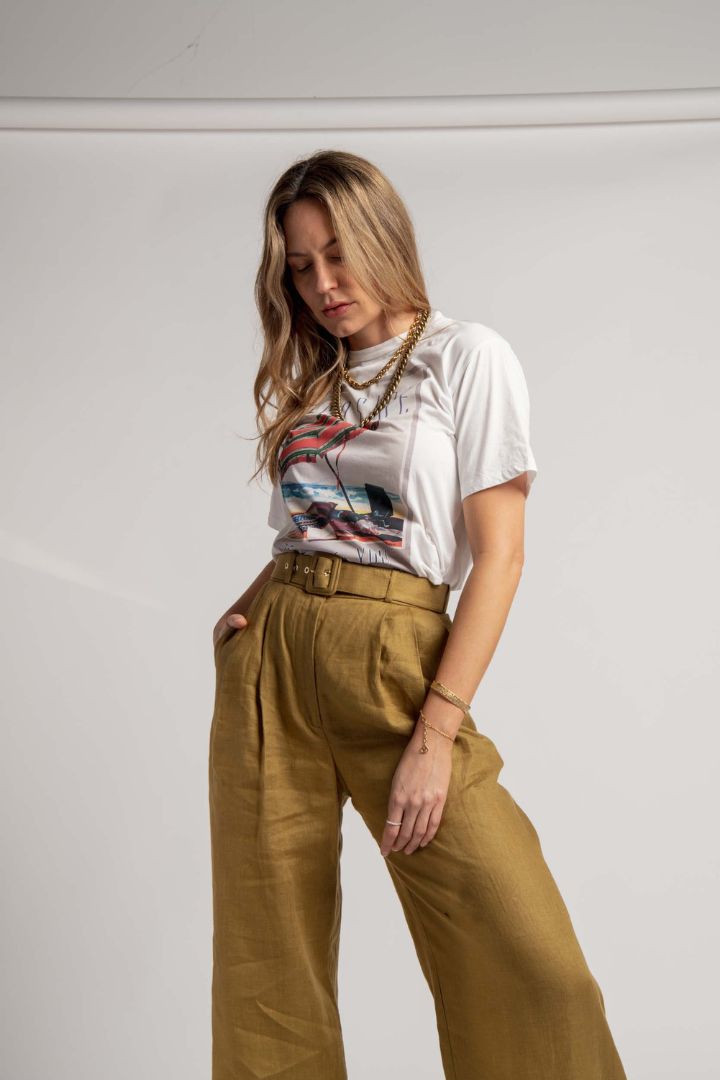 Victoria Lee - Zimmermann - Highwaisted Belted Wide Leg Pant in Khaki Green