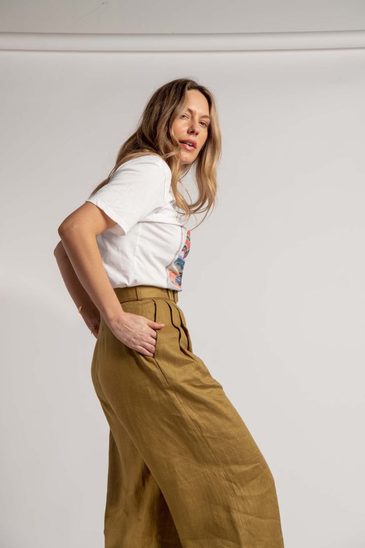 Victoria Lee - Zimmermann - Highwaisted Belted Wide Leg Pant in Khaki Green