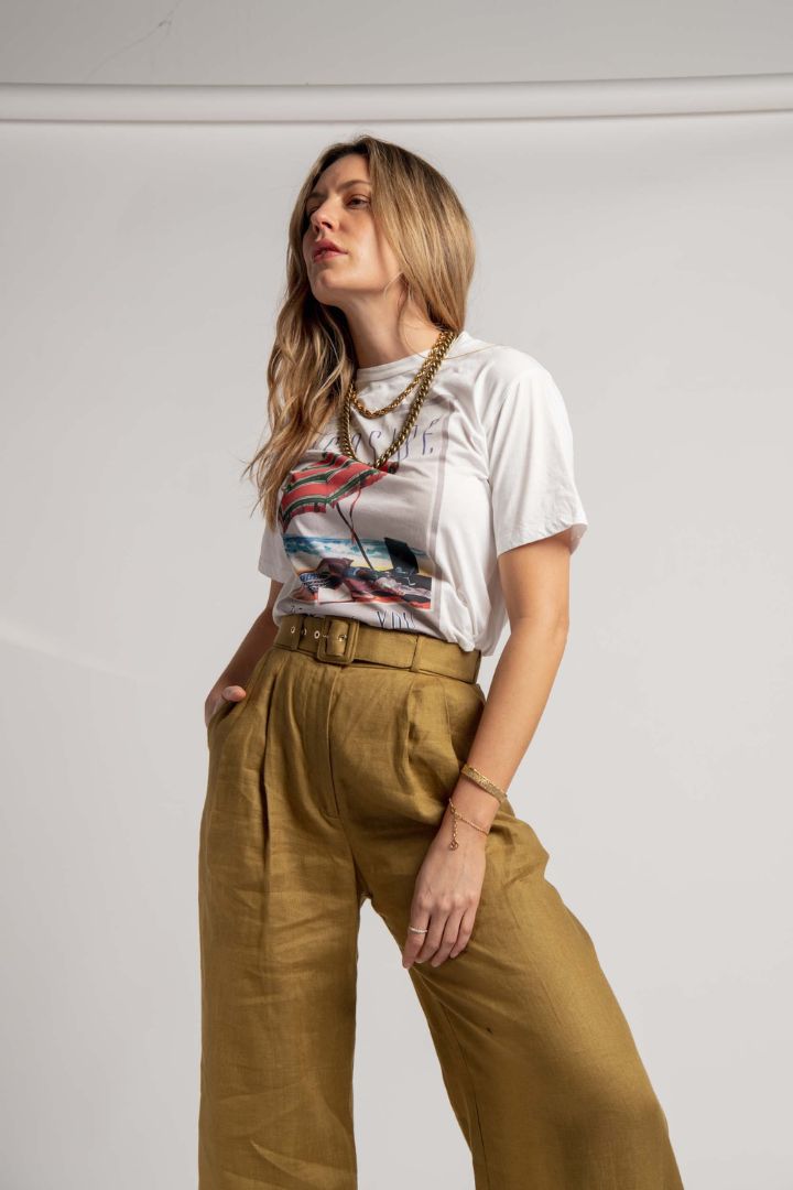 Victoria Lee - Zimmermann - Highwaisted Belted Wide Leg Pant in Khaki Green