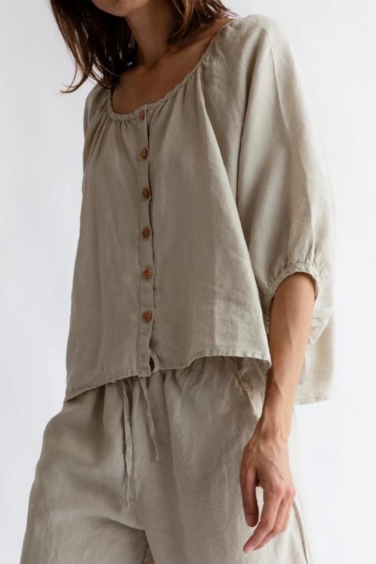 Moss Living - Linen Button Blouse, Egg Shell - Worn For Good