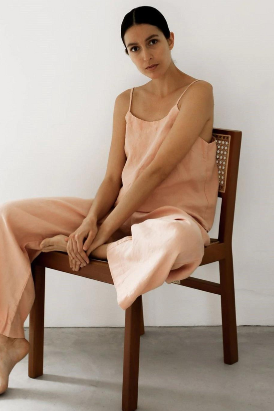 Moss Living - Linen Wide Leg Draw String Pant in Musk
