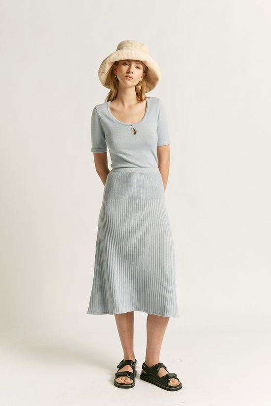 Friend of Audrey - Santa Monica Midi Skirt, Powder Blue - Worn For Good