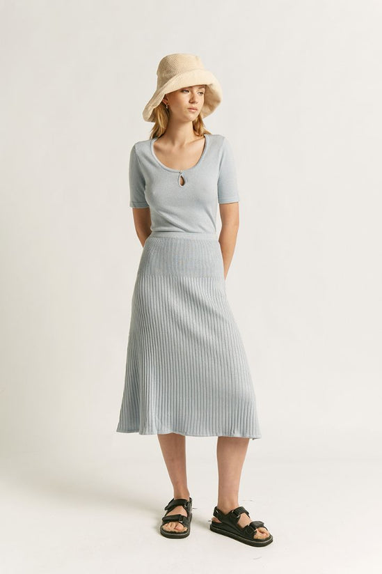 Friend of Audrey - Santa Monica Midi Skirt, Powder Blue - Worn For Good