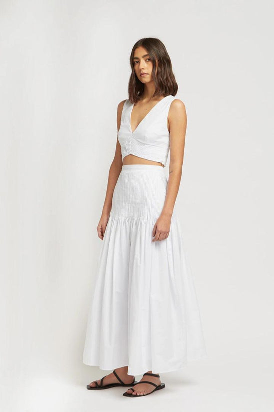 Friend of Audrey - Juien Cotton Pintuck Crop Top, White - Worn For Good