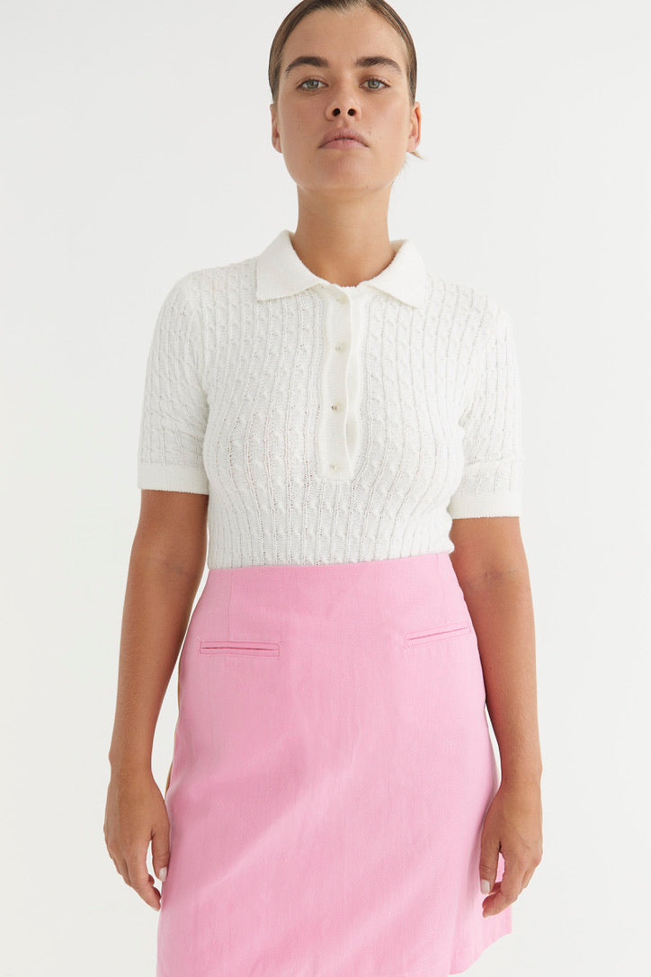 Emma Mulholland on Holiday - Kokomo Skirt in Contrast Pink and Cream
