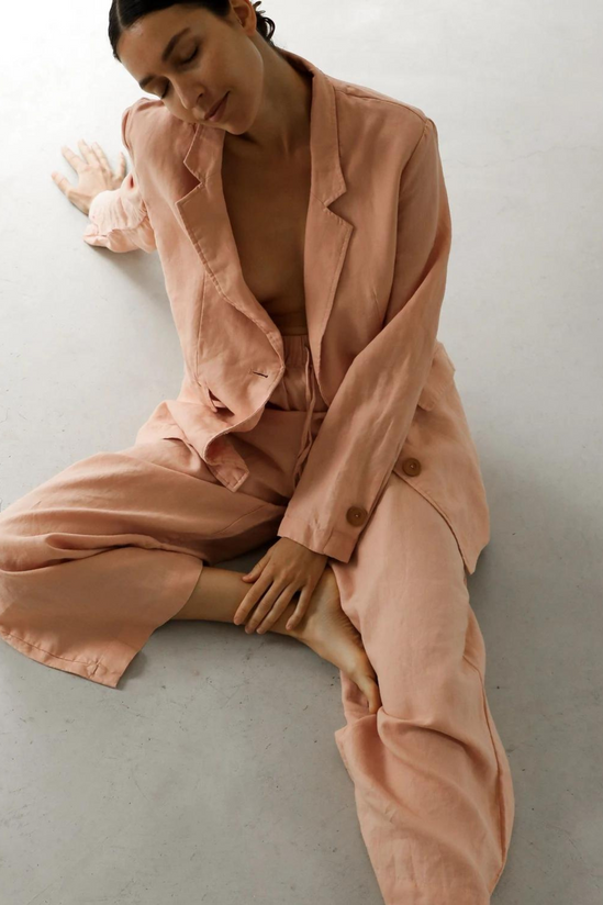 Moss Living - Linen Wide Leg Draw String Pant in Musk