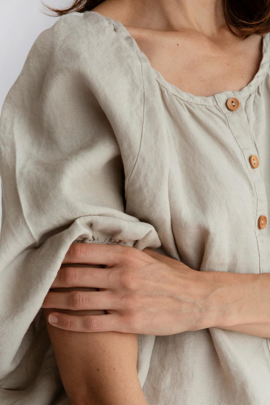 Moss Living - Linen Button Blouse, Egg Shell - Worn For Good