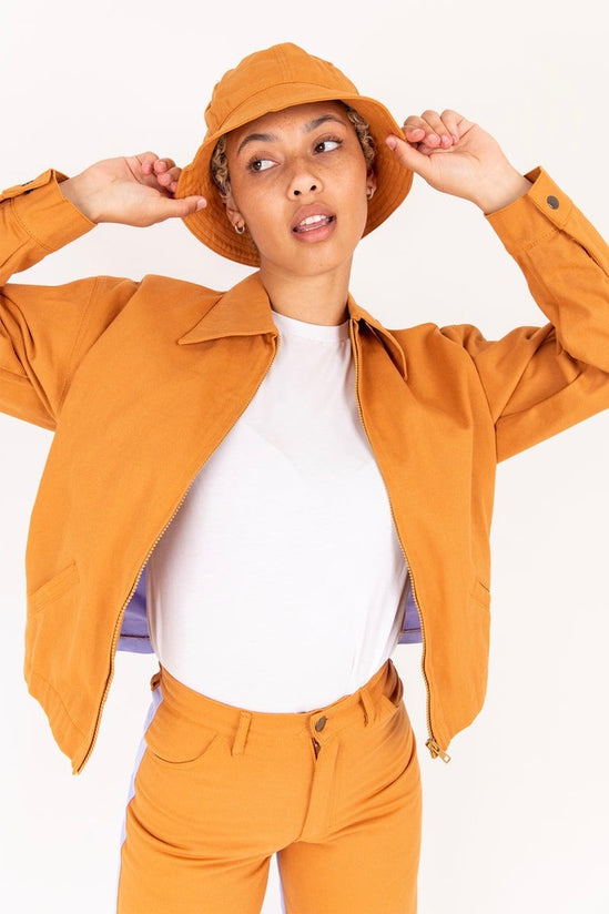 Emma Mulholland on Holiday - Bahamas Jacket, Contrast Orange and Lilac - Worn For Good