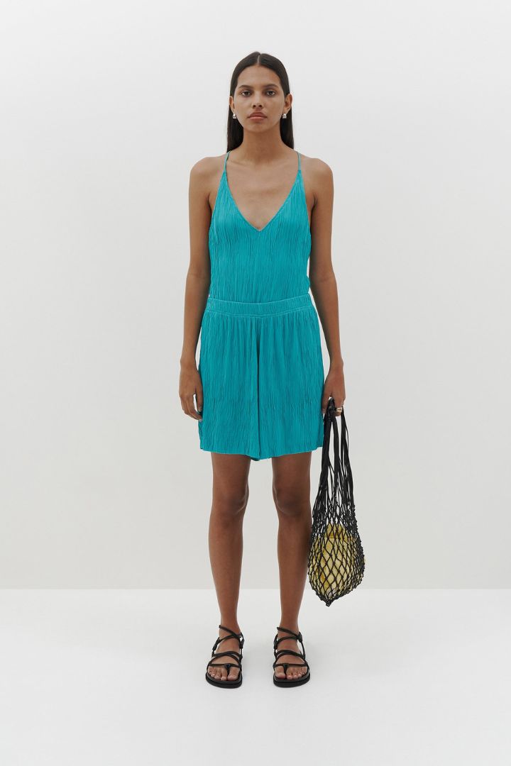 Bassike - Crinkle Jersey Drapey Short in Dark Cyan