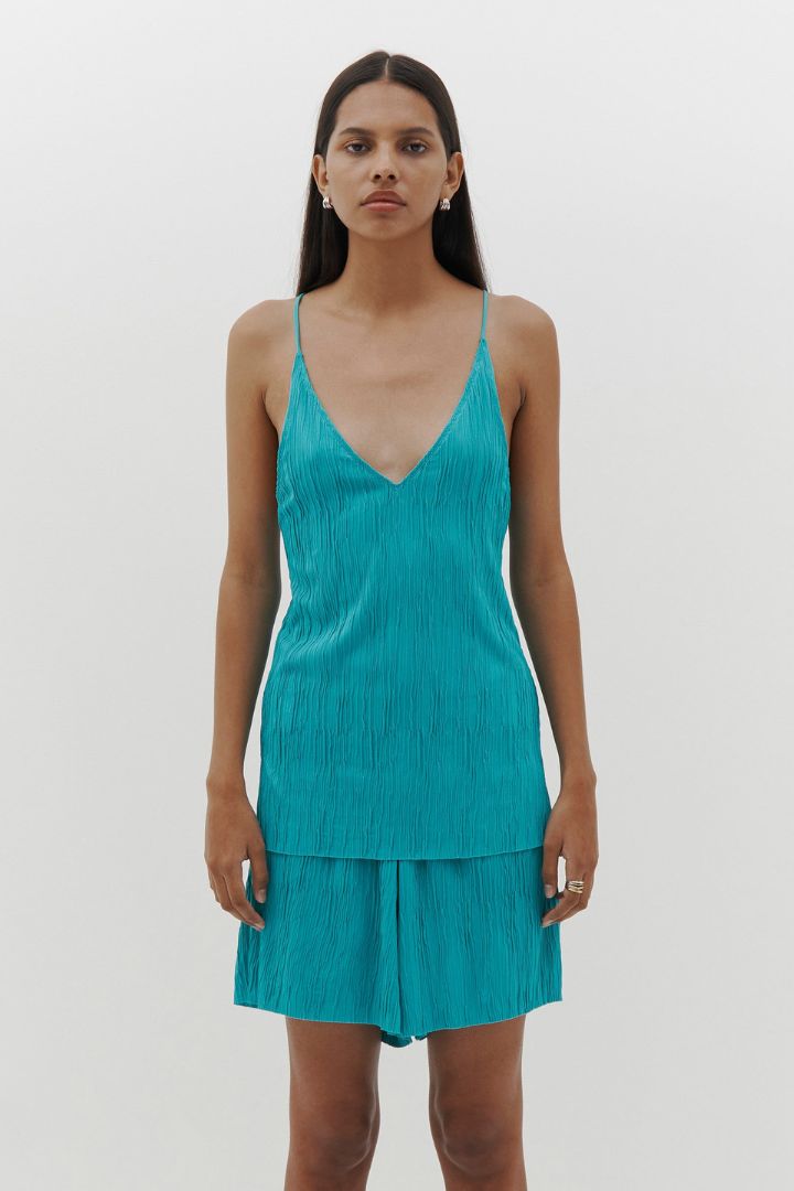 Bassike - Crinkle Jersey Drapey Short in Dark Cyan