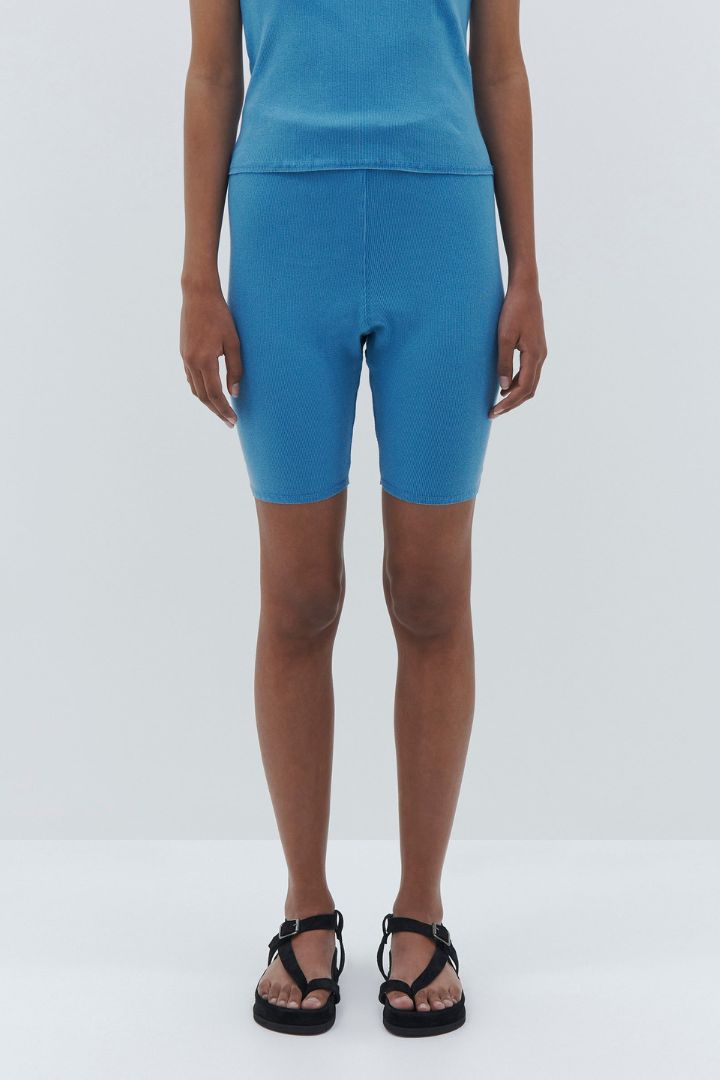 Bassike - Slim Rib Mini Bike Short in Dark Cyan