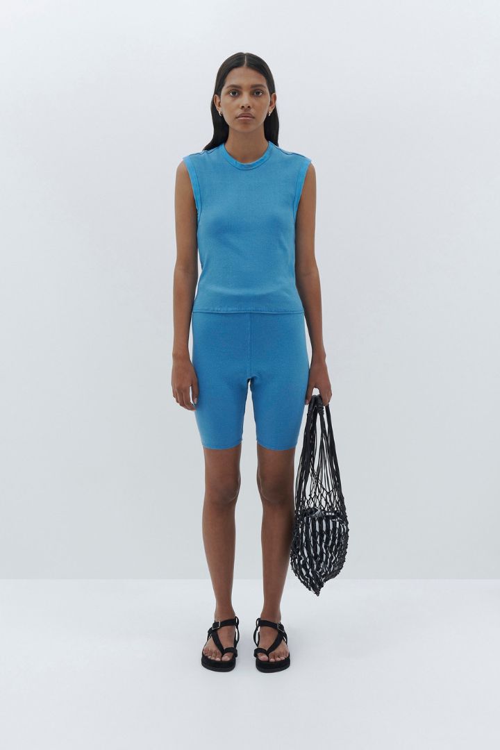 Bassike - Slim Rib Mini Bike Short in Dark Cyan
