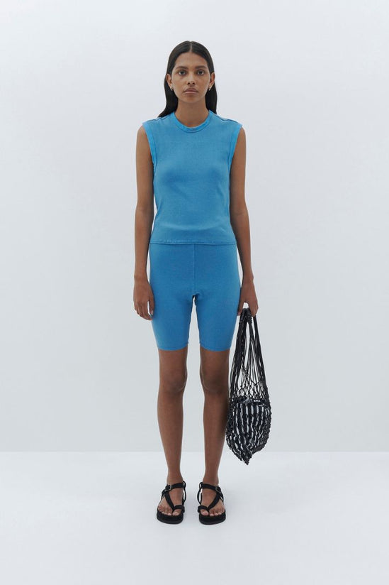 Bassike - Slim Rib Mini Bike Short in Dark Cyan