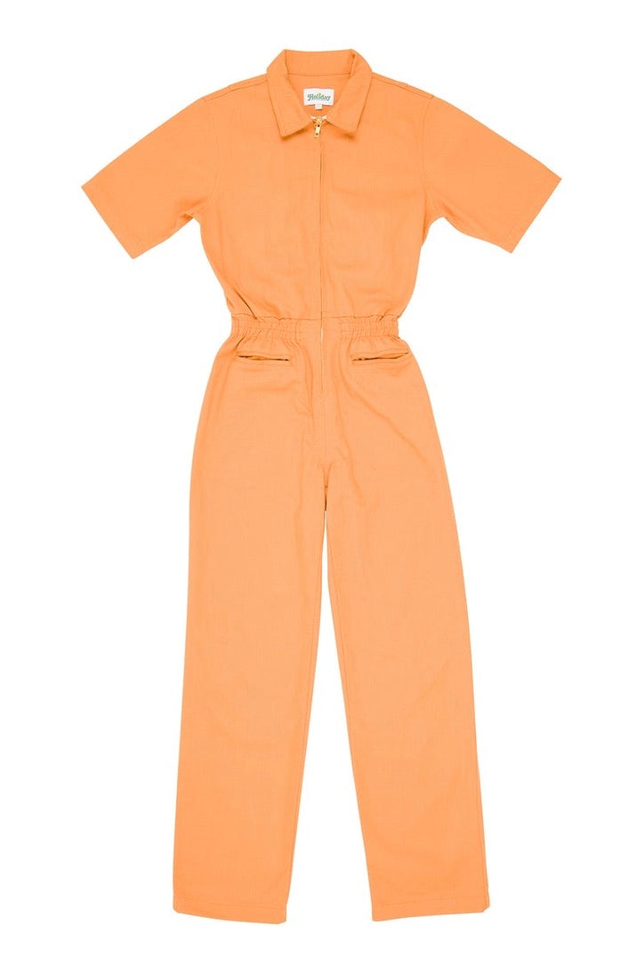 Emma Mulholland on Holiday - Boiler Suit, Contrast Orange and Lilac - Worn For Good