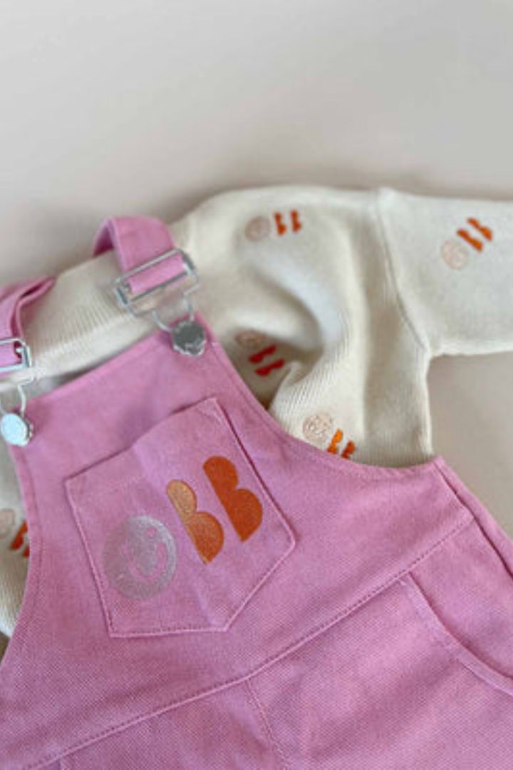 By Billie - Smiley Rib Knit Set in Pink/Orange